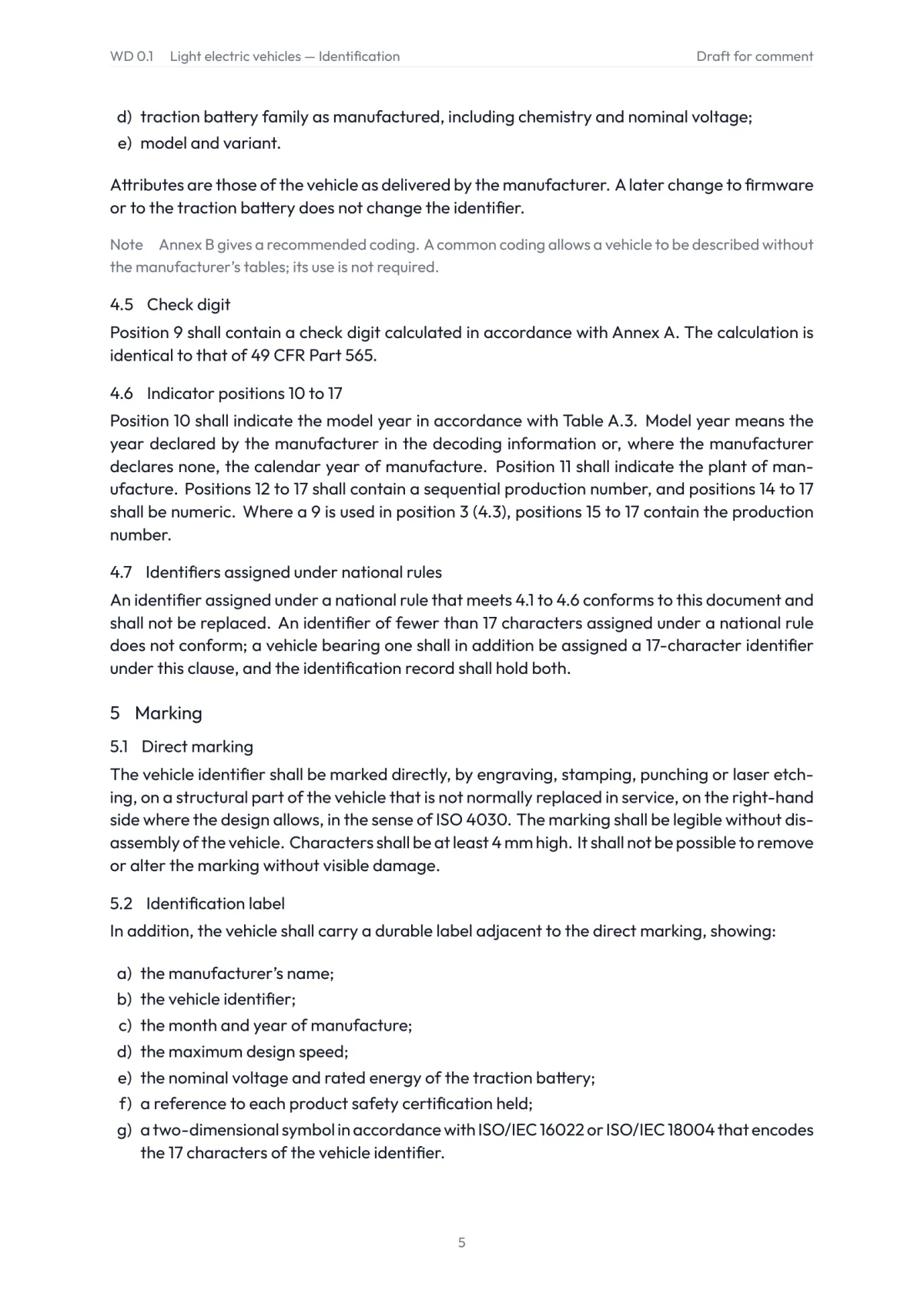 Light electric vehicles: Identification, Working Draft 0.1, page 5 of 11