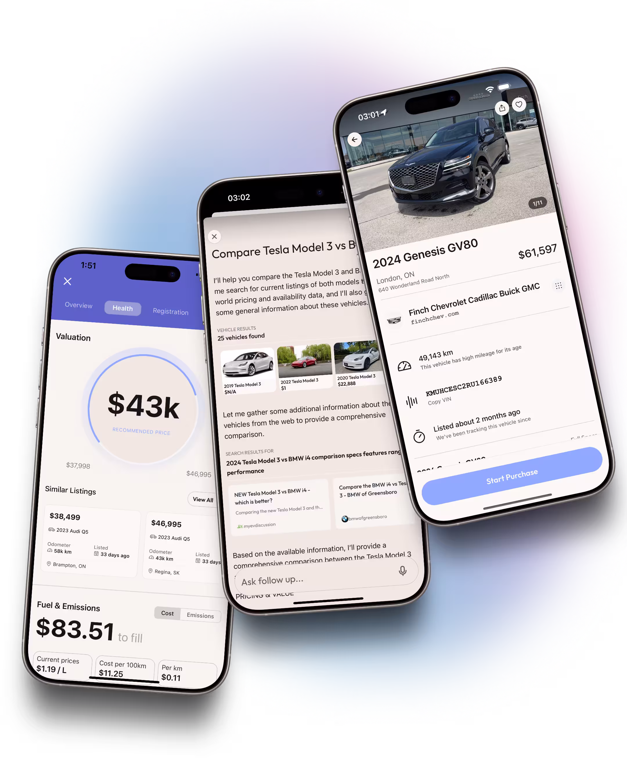 Cardog app interface showing AI chat, garage tracker, and explore features