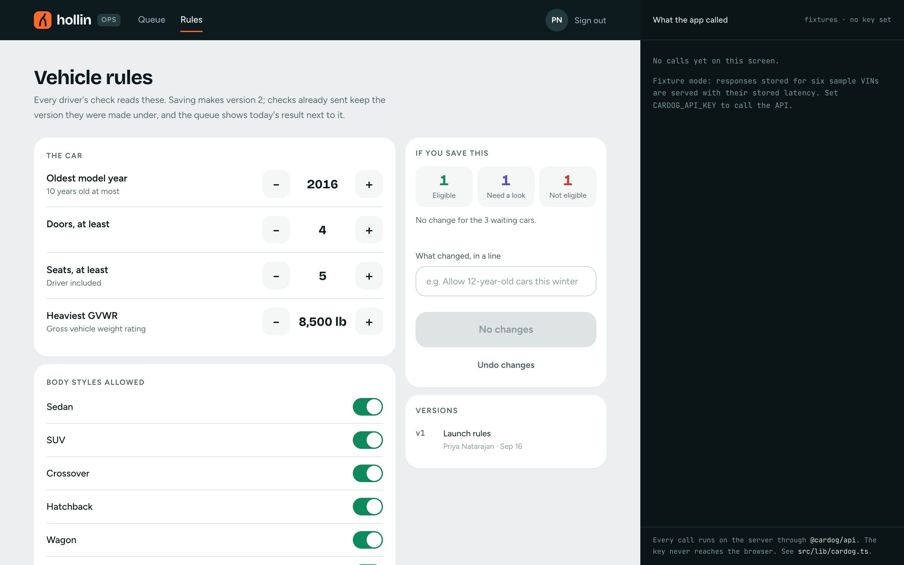 Hollin's rules editor with steppers, body styles and the effect on waiting cars